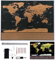 Stierací žreb mapy sveta pre cestovateľa + XXL príslušenstvo s vlajkami