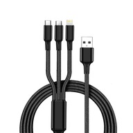 Silný kábel 3v1 USB-C MicroUSB Lightning opletený kábel Rýchle nabíjanie