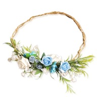 Prijímací veniec v boho štýle s modrými kvetmi Prijímací veniec v boho štýle s modrými kvetmi