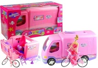 Camper Camping Ružové vozidlo na bicykel pre bábiky 50 cm