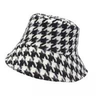 Čiapka bucket, dámska zimná čiapka houndstooth kockovaná, čierno-biela Čiapka bucket, dámska zimná čiapka houndstooth kockovaná, čierno-biela