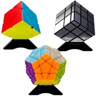 SÚPRAVA SKEWB ZRKADLA MEGAMINX CUBE ORIGINAL SKLENENÁ KOCIA + STOJANY