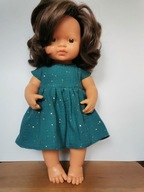 Olimi, modrozelené šaty pre bábiku Miniland 38 cm