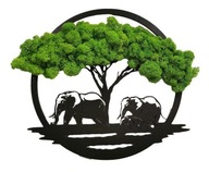 Obrázok slonov, mach, chrobotek, strom šťastia, 3 slony, 30 cm