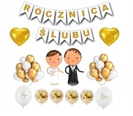 Svadobné výročie Balóny Banner Dekorácie Set Gold Svadobné výročie Balóny Banner Dekorácie Set Gold