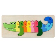 Drevené puzzle s číslami pre deti - Krokodíl