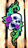 Skull Skull Pink Rose Green - veľká nášivka