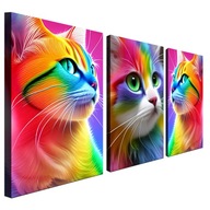 Obrazový 3-dielny triptych farebných mačiek 120x60 Obrazový 3-dielny triptych farebných mačiek 120x60