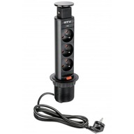 Zásuvka zapustená do dosky stola, čierny stolový predlžovací kábel, 3x 2xUSB zásuvka Zásuvka zapustená do dosky stola, čierny stolový predlžovací kábel, 3x 2xUSB zásuvka