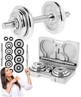 Sada činiek Liatinové činky Nastaviteľné 20kg 2x10kg Závažie Bar CHROME Sada činiek Liatinové činky Nastaviteľné 20kg 2x10kg Závažie Bar CHROME