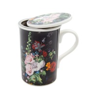HRNČEK S INTENZÍVOU + viečko NA ČAJOVÉ BYLINKY PORCELÁN 320ml ČIERNE KVETY HRNČEK S INTENZÍVOU + viečko NA ČAJOVÉ BYLINKY PORCELÁN 320ml ČIERNE KVETY