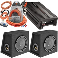 2X SILNÝ BASS BOX SUBWOOFER + SÚPRAVA KÁBLOV MONOBLOKOVÉHO ZOSILŇOVAČA HERTZ