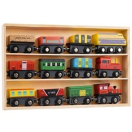Drevený magnet na vláčiky Organizér na hračky vagóny na vlak lokomotívy