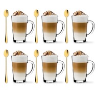 POHÁRE NA LATTE 6 ks SADA pohárov na kávu 0,32L + dlhé ZLATÉ LYŽIČKY POHÁRE NA LATTE 6 ks SADA pohárov na kávu 0,32L + dlhé ZLATÉ LYŽIČKY