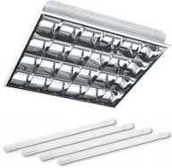 Zápustné rastrové svietidlo + 4x 9W LED žiarivka Zápustné rastrové svietidlo + 4x 9W LED žiarivka