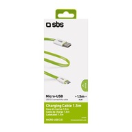KÁBEL SBS microUSB - USB 1,5m plochý zelený