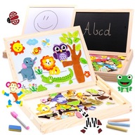 MAGNETICKÁ TABUĽA NA KRIEDU, drevená, PUZZLE, magnety, 150+ ks.