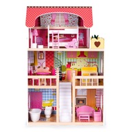 Drevený domček pre bábiky s nábytkom 3 poschodia Ecotoys