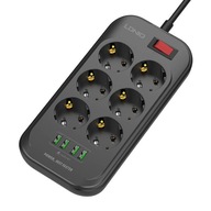 NÍZKO SPOĽAHLIVÝ PREdlžovací káblik NAPÁJACIEHO KÁBLA SO 6 AC ZÁSUVKAMI 4X USB 2M NÍZKO SPOĽAHLIVÝ PREdlžovací káblik NAPÁJACIEHO KÁBLA SO 6 AC ZÁSUVKAMI 4X USB 2M