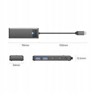 ORICO USB-C 4v1 Hub adaptér: USB 3.0 x2 + USB-C 3.0 + USB-C PD 100W