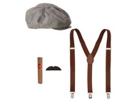 Set retro klobúk z 20. rokov, podväzky, fúzy, cigara