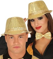 Gangsterský klobúčik zdobený flitrami ZLATÝ DISCO prevlek Gangsterský klobúčik zdobený flitrami ZLATÝ DISCO prevlek