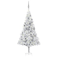 Umelý vianočný stromček s LED a čačky, strieborný, 180 cm