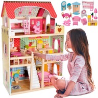 Drevený domček pre bábiky + nábytok a LED terasa XXL