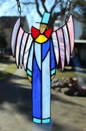 Angel Pierrot vitráž Tiffany modrá ružová