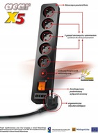 Napájacia lišta ACAR X5 predlžovacia šnúra 5 m čierna