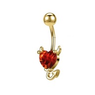 Piercing do pupka, zlatá oceľ, srdce, diabol, E15 Piercing do pupka, zlatá oceľ, srdce, diabol, E15