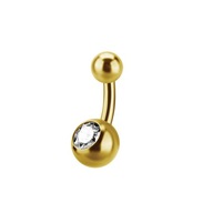 SS316L GOLD PVD banán 1,6x6 guličiek 4/6 Piercing do pupka s kryštálom CZ SS316L GOLD PVD banán 1,6x6 guličiek 4/6 Piercing do pupka s kryštálom CZ