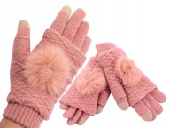 Teplé dámske zimné rukavice s pompom palčiaky Teplé dámske zimné rukavice s pompom palčiaky