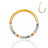 PIERCING Clicker náušnice Kruhové kryštály Zlaté Septum Daith TITANIUM 1.0/10 PIERCING Clicker náušnice Kruhové kryštály Zlaté Septum Daith TITANIUM 1.0/10