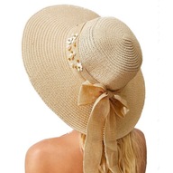 Dámsky slamený letný plážový klobúk s mašľou