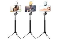 Statív a selfie tyč s lampou a diaľkovým ovládaním Bluetooth