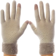 Teplé dámske rukavice s ECRU manžetou