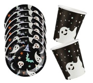 Sada šálok a tanierov na Halloween, čierneho riadu a dekorácií Sada šálok a tanierov na Halloween, čierneho riadu a dekorácií