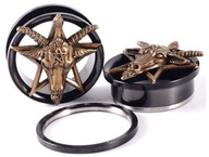 Baphomet čierny oceľový pentagramový tunel 19mm Baphomet čierny oceľový pentagramový tunel 19mm