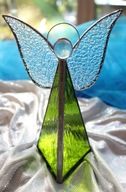 Svietnik zelený anjel, vitráž Tiffany, hrášok