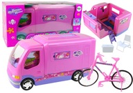 Camper Camping Ružové vozidlo pre bábiky Bicykel 50 cm - Hracia súprava s táborom
