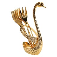 Kreatívny dekoratívny držiak na labute so 6 vidličkami - zlatý