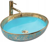 Keramické umývadlo MARGOT, modrá, zlatý vzor