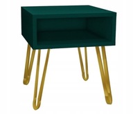 Fľašovo zelený nočný stolík 40x40cm, zlaté nohy