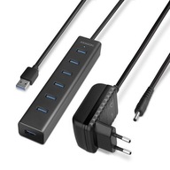 HUE-SA7BP Hub 7-portový USB 3.2 GEN 1 hliníkový nabíjací hub, AC adaptér HUE-SA7BP Hub 7-portový USB 3.2 GEN 1 hliníkový nabíjací hub, AC adaptér