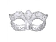 Karnevalová strieborná benátska maska ​​s trblietkami Lady