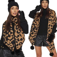 ŠÁLKA ŠÁLKA s brmbolcami s leopardím vzorom, teplý zimný šál ŠÁLKA ŠÁLKA s brmbolcami s leopardím vzorom, teplý zimný šál