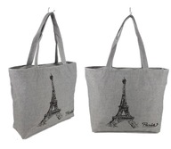 Nákupná taška cez rameno A4, látka, nápis PARIS EIFLEL TOWER, šedá Nákupná taška cez rameno A4, látka, nápis PARIS EIFLEL TOWER, šedá