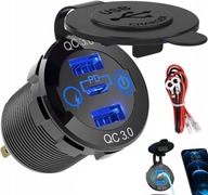 VÝKONNÁ AUTONABÍJAČKA USB TYP C MONTÁŽNA ZÁSUVKA 2X QC 3.0 + PD