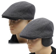 Pánska plochá šiltovka, klapky na uši, PREMIUM vlnený klobúk